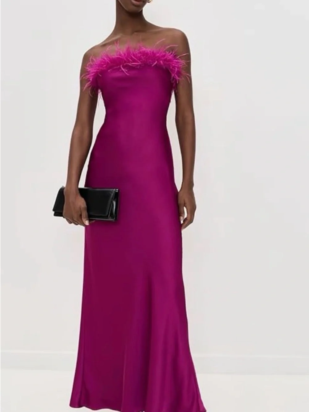 Strapless Feather-Trim Gown - Magenta - Picture 7 of 8